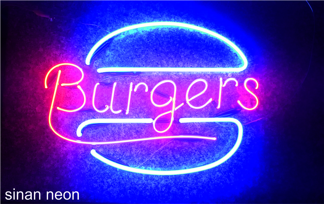 burger neon yazısı - burger görseli neon yazı
